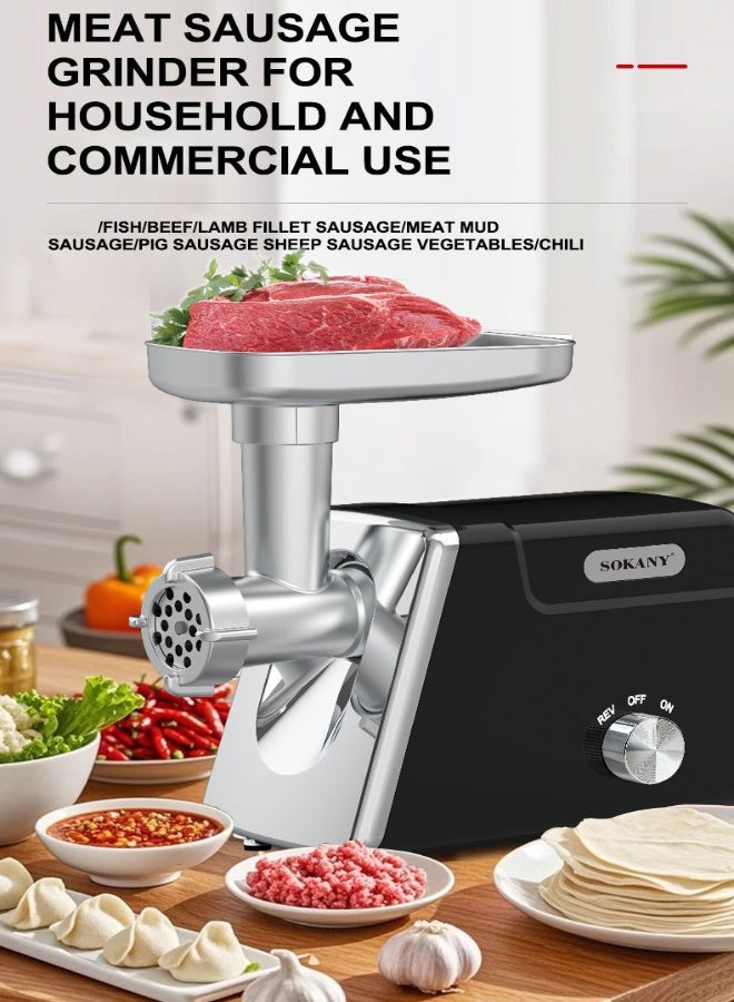 سوكاني مفرمة لحم كهربائية، مطاحن طعام، مفرمة لحم كهربائية بقوة 2800 واط بشفرات من الفولاذ المقاوم للصدأ، طقم صنع النقانق والكبة للاستخدام المنزلي والتجاري، SK-06044، فضي/أسود - Image 3